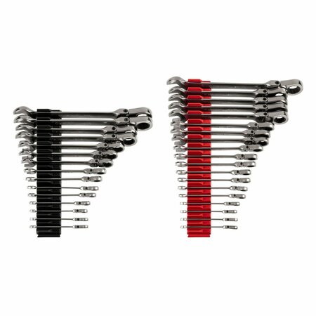 TEKTON Flex Head 12-Point Ratcheting Combination Wrench Set with Organizer, 34-Piece, 1/4-1 in., 6-24 mm WRC95305